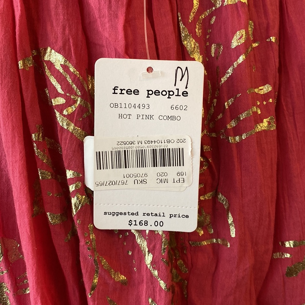 Free People Strapless Dress in Salmon with Gold Print - Picture 5 of 10